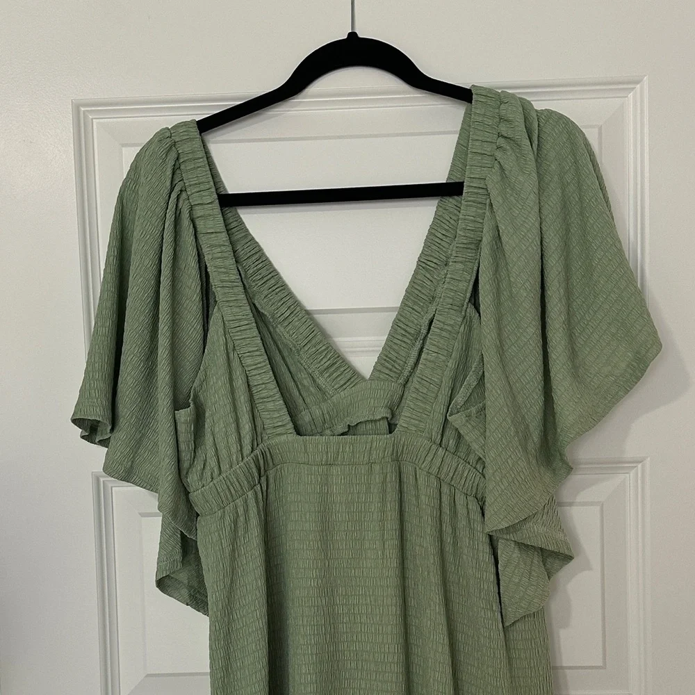 Sage Green V-Neck Tiered Maxi Dress with Flutter Sleeves - Picture 5 of 7